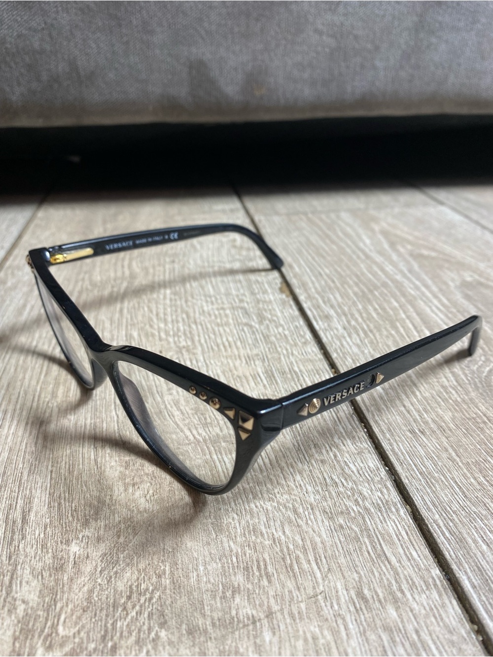 Versace Black Cat Eye Studded Frame Eyeglasses Italy GB1 54-16-140